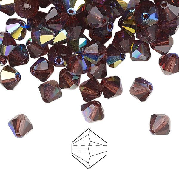 Bead 24pk burgundy AB, Preciosa Czech crystal 6mm bicone image number 0