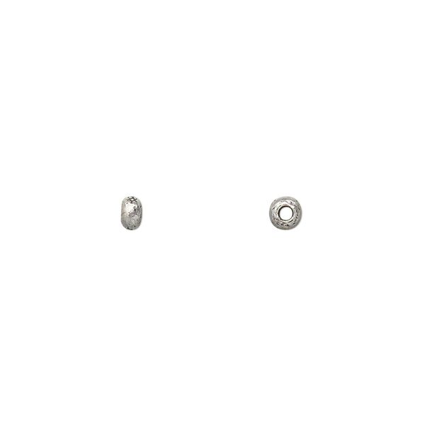 Bead, Hill Tribes, sterling silver, 3x2mm rondelle with stamped flower design. Sold per pkg of 14. image number 0