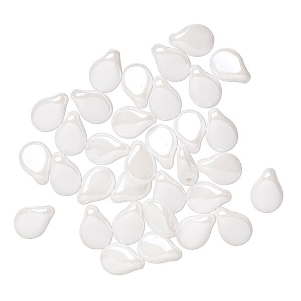 Bead, Preciosa Pip™, Czech pressed glass, opaque alabaster snow white luster, 7x5mm top-drilled pip, with 0.7-0.9mm hole. Sold per pkg of 30. image number 0