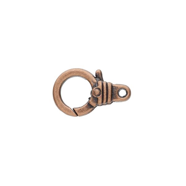 Clasp, lobster claw, antique copper-plated "pewter" (zinc-based alloy), 18.5x11.5mm with double-sided ribbed design. Sold per pkg of 8. image number 0