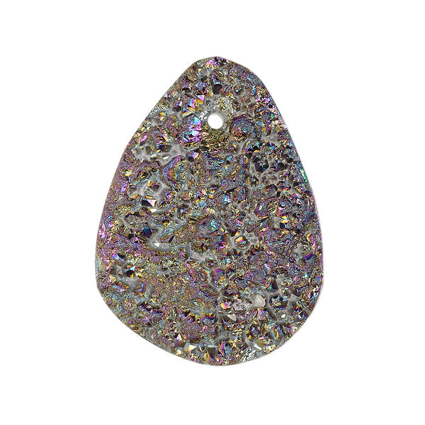 Druzy agate 1pkg1, hand-cut freeform focal B grade, electro-coated metallic peacock 28x20mm-38x26mm image number 0