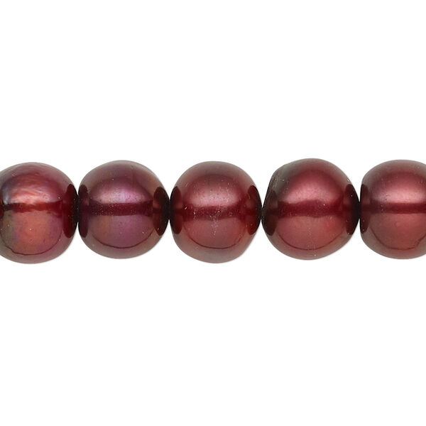 Pearl, cultured freshwater (dyed), rhubarb, 9-11mm semi-round with 0.4mm hole, C grade, Mohs hardness 2-1/2 to 4. Sold per 15-inch strand. image number 0