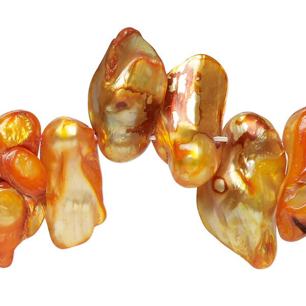 Bead, blister pearl shell (dyed), carrot, 13x6mm-26x15mm top-drilled baroque with 0.4-0.6mm hole, Mohs hardness 2-1/2 to 4. Sold per 15-inch strand. image number 0