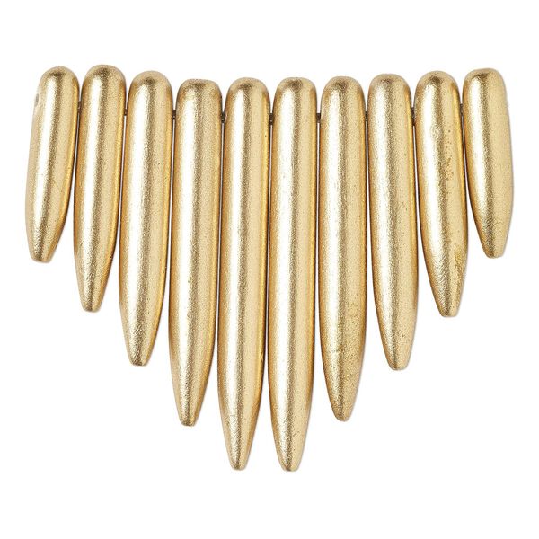 Focal, Taiwanese cheesewood (coated), gold, 20x5mm-41x5mm graduated spike fan. Sold per 10-piece set. image number 0