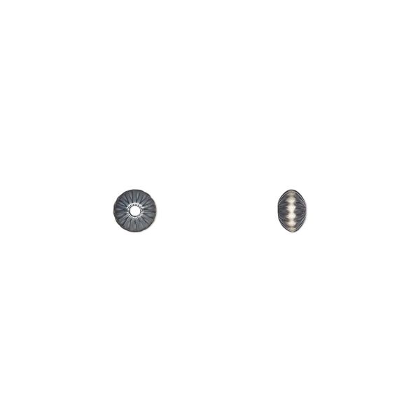 Bead, Navajo pearl style, brushed oxidized sterling silver, 4.5 x 2.5mm corrugated saucer. Sold per pkg of 4. image number 0