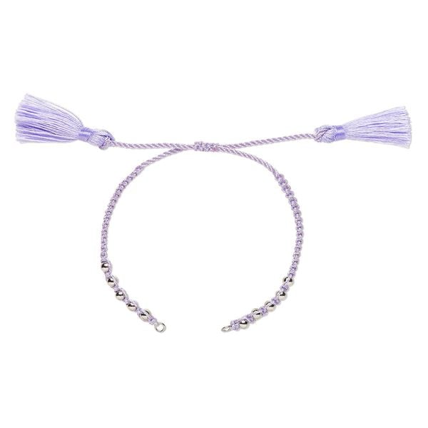 Bracelet component, nylon and silver-finished brass, lavender, 9-3/4 inches with adjustable macramé closure and (2) 5mm open loops. Sold individually. image number 0