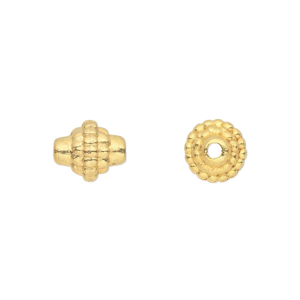 Bead, gold-finished "pewter" (zinc-based alloy), 10x9mm fancy tube. Sold per pkg of 20. image number 0