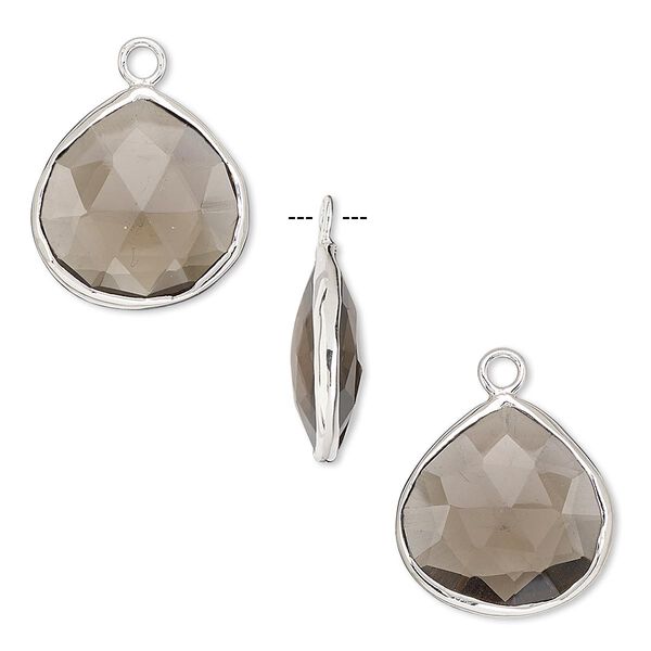 Drop, smoky quartz (heated / irradiated) and sterling silver, 15mm double-sided faceted teardrop. Sold per pkg of 2. image number 0