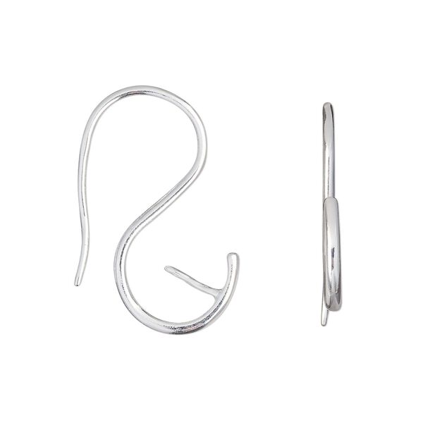 Ear wire 1pkg2 sterling silver, 26mm / 6mm peg / half-drilled / 10mm round setting, 17 gauge 1 pair image number 0