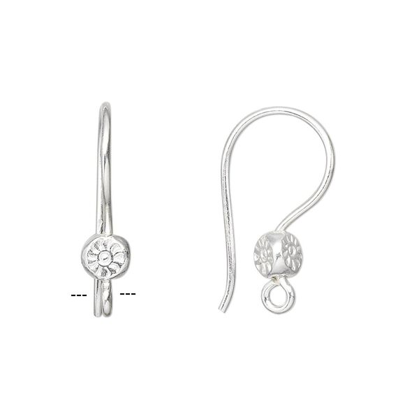 Ear wire 1pkg2 Hill Tribes fine silver, 23x5mm sun / open loop, 1 pair image number 0