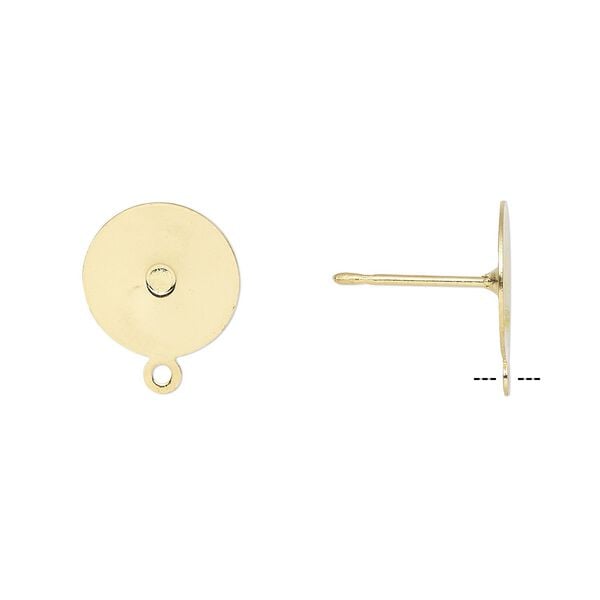 Earstud 1pkg100 gold-plated, 10mm flat pad / closed loop, stainless steel 50 pair image number 0