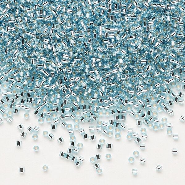 Seed bead, Delica®, glass, pkg/50g, #15 round, transparent silver-lined aqua blue (DBS-0044). image number 0