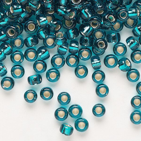 Seed bead, Miyuki, glass, pkg/250g, #6 rocaille, transparent silver-lined teal (RR-2425). image number 0