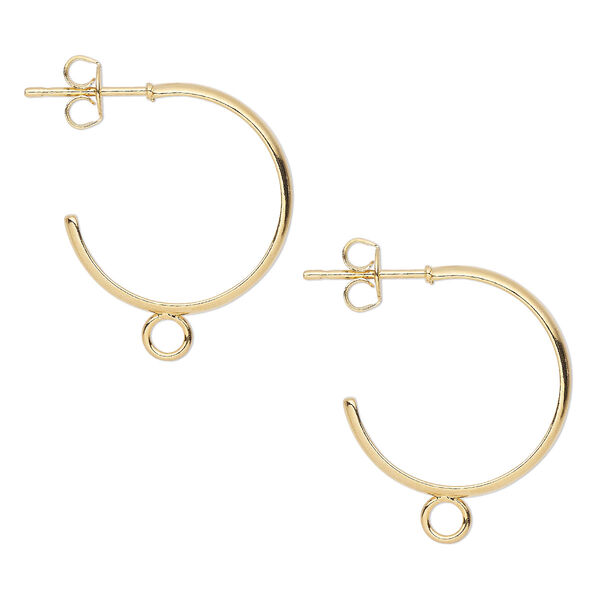 Earstud, gold-plated carbon steel and stainless steel, 18mm 3/4 hoop with closed loop. Sold per pkg of 50 pairs. image number 0