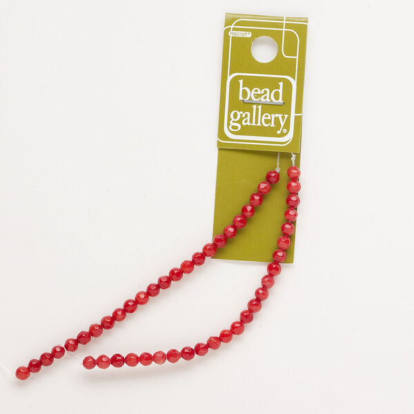 Bead, glass, opaque red, 4mm tumbled faceted round. Sold per 6-inch strand, approximately 45 beads. image number 0