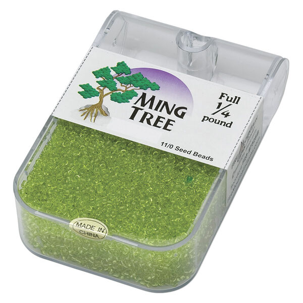 Seed bead, Ming Tree™, glass, pkg/1/4 pound, #11 round, transparent lime green. image number 0