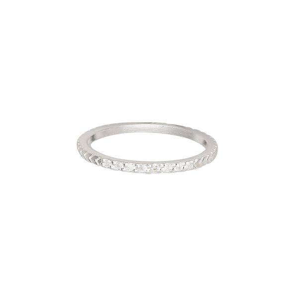 Ring, Create Compliments®, cubic zirconia and sterling silver, clear, 1.5mm wide chevron, size 7. Sold individually. image number 0