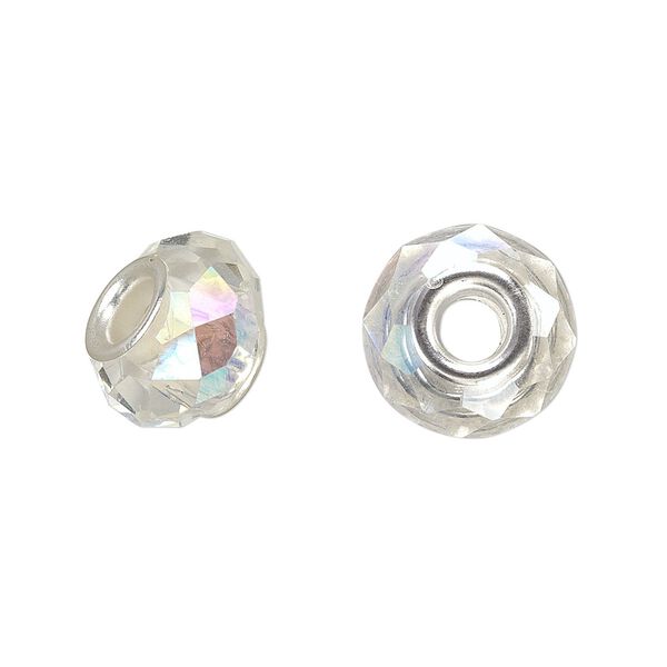 Bead 10pk 32 facets clear AB silver plate, Celestial Crystal® Dione® 14x9mm rondelle image number 0