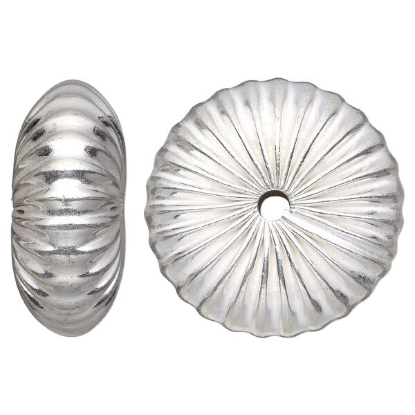 Bead, silver-plated copper, 50x21mm corrugated rondelle. Sold individually. image number 0