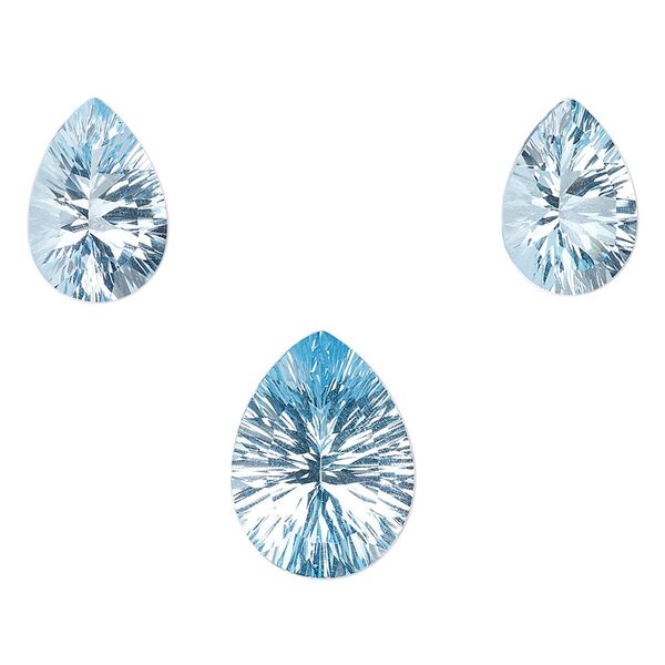 Sky blue topaz 1pkg3, hand-cut undrilled faceted teardrop gem 13x9mm / 16x12mm image number 0