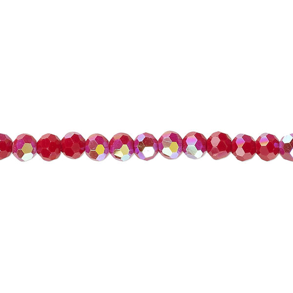 Bead 1pk 32 facets opaque red AB, Celestial Crystal® 4mm round 15.5-16 inch image number 0