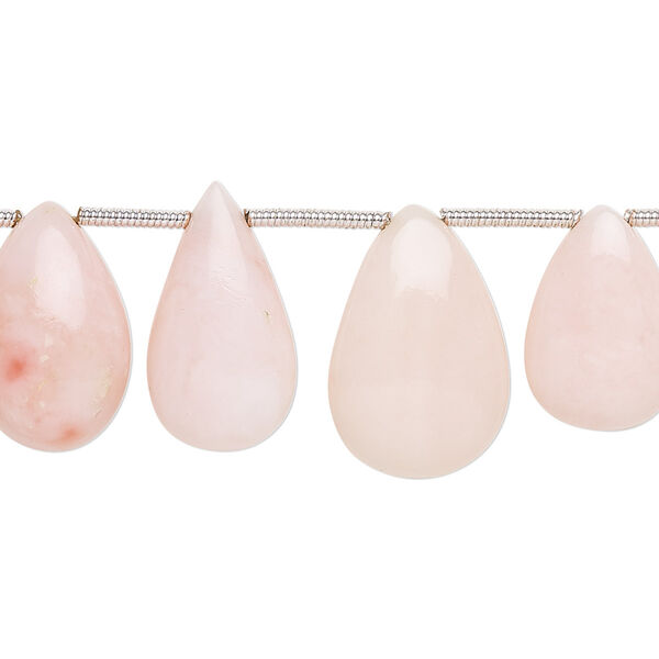 Pink opal / peach opal 1pkg16, hand-cut top-drilled puffed teardrop bead natural 12x8mm-17x11mm image number 0