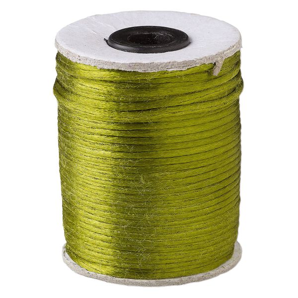 Cord, Satinique™, satin, leaf green, 2mm. Sold per 200-foot spool. image number 0