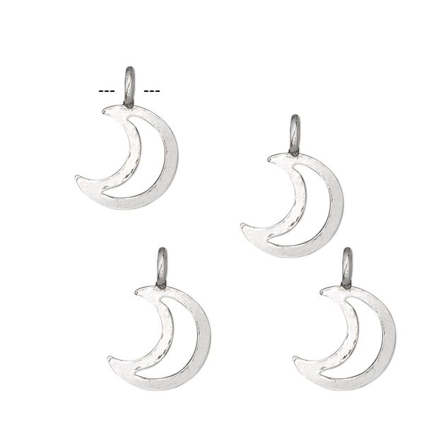 Charm, sterling silver, 11x10mm open moon. Sold per pkg of 4. image number 0