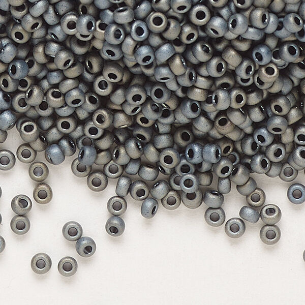 Seed bead, Miyuki, glass, pkg/250g, #11 rocaille, opaque matte metallic silver grey, (RR-2002). image number 0
