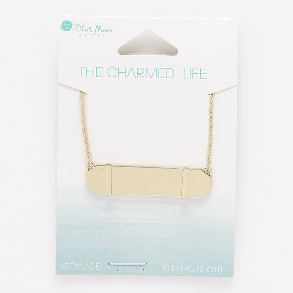 Necklace, gold-finished "pewter" (zinc-based alloy) and steel, 42x11mm rectangle, 18 inches with 3-inch extender chain and lobster claw clasp. image number 0