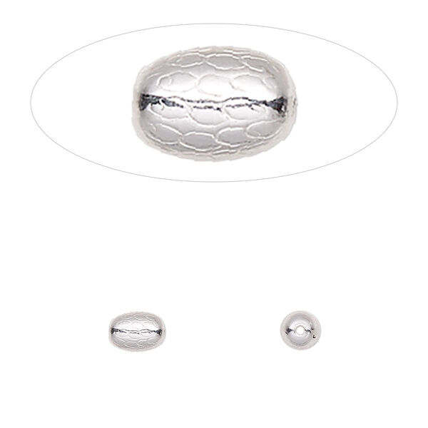 Bead, sterling silver, 6x4mm oval with dimpled texture. Sold per pkg of 2. image number 0