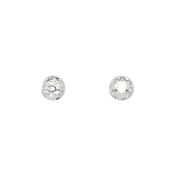 Bead, silver-plated brass, 6mm weave round with cutouts. Sold per pkg of 100. image number 0