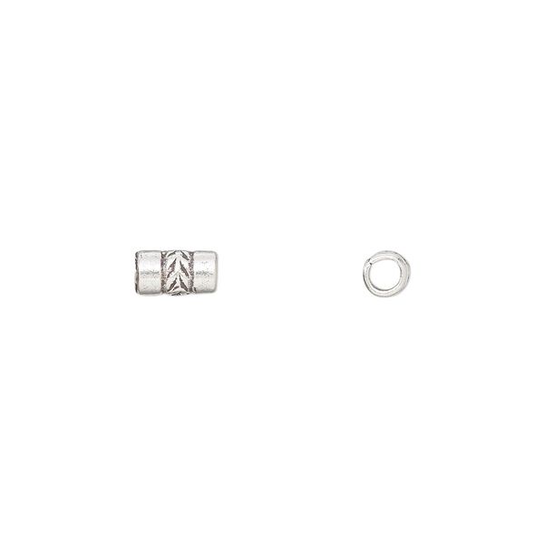 Bead, Hill Tribes, antiqued sterling silver, 6x4mm round tube. Sold per pkg of 10. image number 0