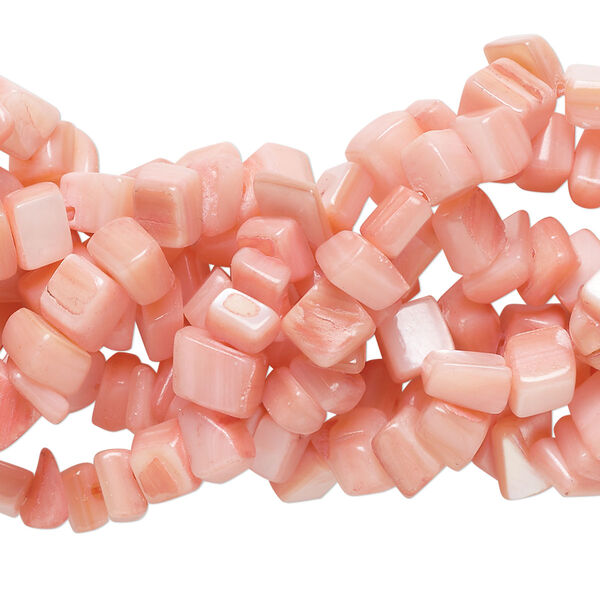 Bead, mother-of-pearl shell (dyed), salmon, small chip, Mohs hardness 3-1/2. Sold per pkg of (6) 6-inch strands, approximately 260 beads. image number 0
