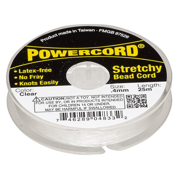 Cord, Powercord®, elastic, clear, 0.4mm, 3.5 pound test. Sold per 25-meter spool. image number 0