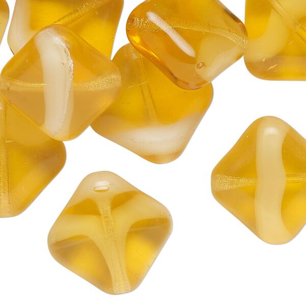 Bead, pressed glass, translucent yellow, 15x8mm flat diamond. Sold per 2-ounce pkg, approximately 15 beads. image number 0