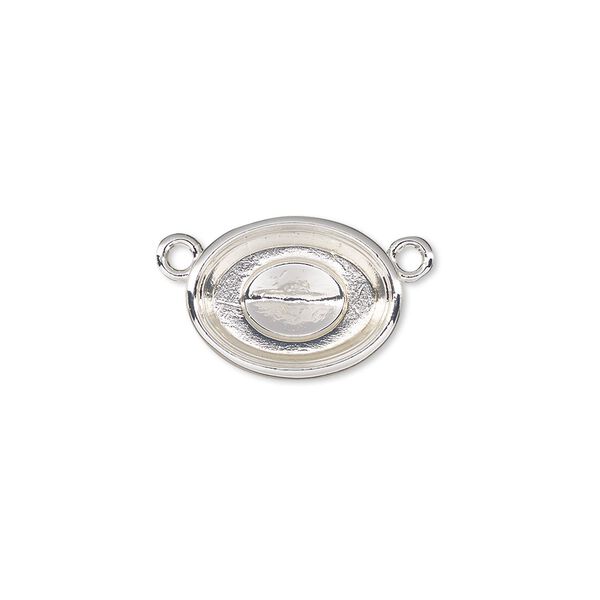 Link, Almost Instant Jewelry®, silver-plated "pewter" (zinc-based alloy), 16x12mm oval with 14x10mm oval setting. Sold per pkg of 2. image number 0
