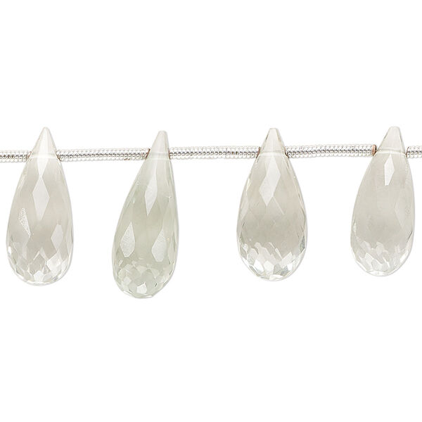Green quartz 1pkg18, hand-cut top-drilled faceted teardrop bead 15x7mm-19x8mm image number 0