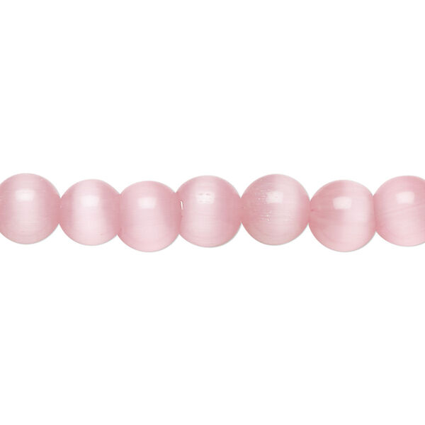 Bead, cat's eye glass (fiber optic glass), opaque light pink, 7mm round. Sold per 15-1/2" to 16" strand. image number 0