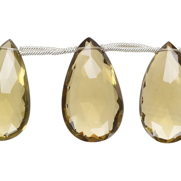 Golden quartz 1pkg7, hand-cut top-drilled faceted puffed teardrop bead 22x13mm-33x19mm image number 0
