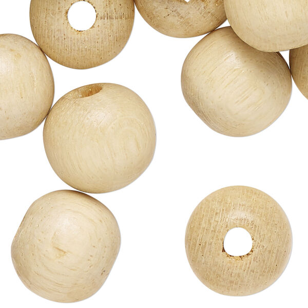 Bead, wood (waxed), natural, 16mm round. Sold per pkg of 100. image number 0
