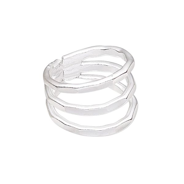Ring, Hill Tribes, silver-plated copper, 16mm wide with 3 layer design, adjustable from size 8 to 9. Sold individually. image number 0