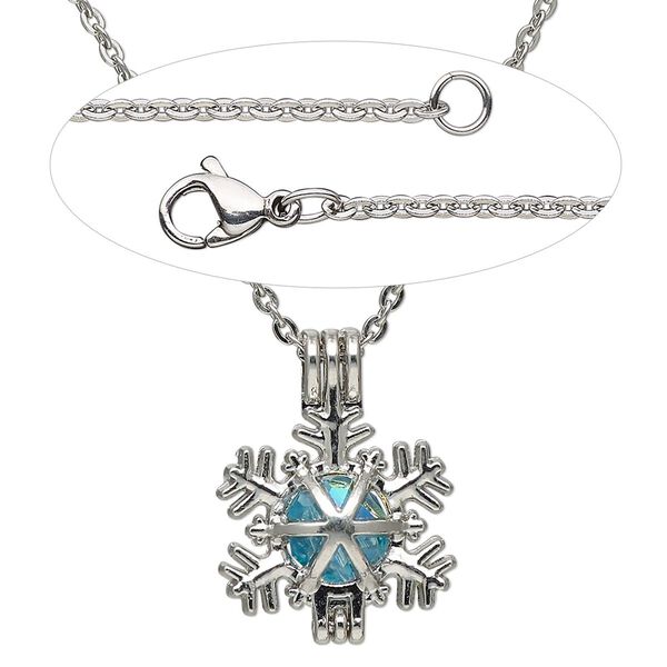 Necklace, Simple and Sleek Jewelry™, crystal and imitation rhodium-finished "pewter" with stainless steel chain, 24 inches. Sold individually. image number 0