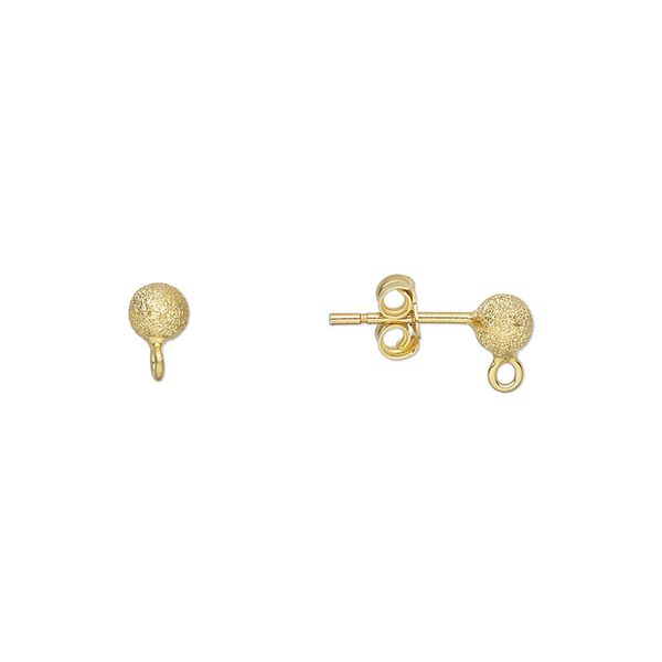 Earstud 1pkg2 sterling silver, 4mm stardust ball / closed loop / earnuts, gold-finished 1 pair image number 0