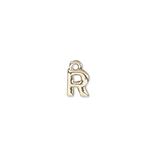 Charm, gold-finished "pewter" (zinc-based alloy), 7.5x6mm alphabet letter R. Sold per pkg of 2. image number 0