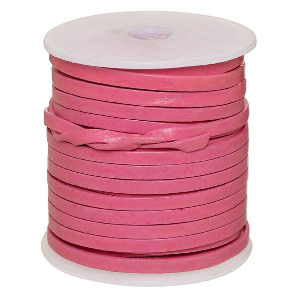 Cord, leather, pink, 4mm flat. Sold per 25-yard spool. image number 0