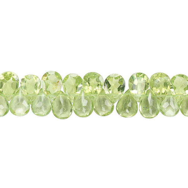 Peridot 1pkg1, hand-cut top-drilled faceted puffed teardrop bead natural B- grade, 8 inch 7x5mm image number 0