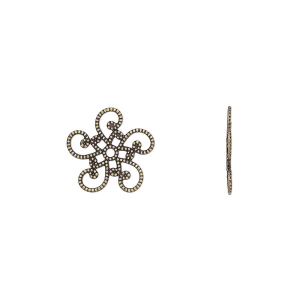 Drop, antique brass-finished brass, 13x13mm single-sided fancy flower. Sold per pkg of 10. image number 0