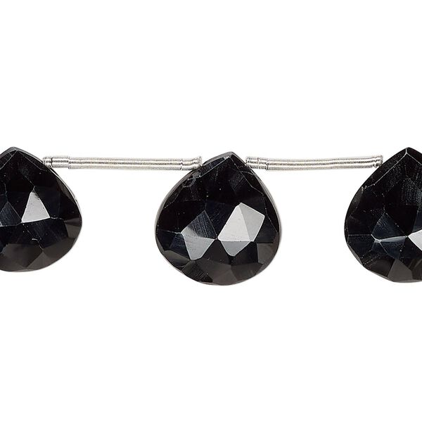 Black spinel 1pkg10, hand-cut top-drilled faceted puffed teardrop bead 12-14mm image number 0