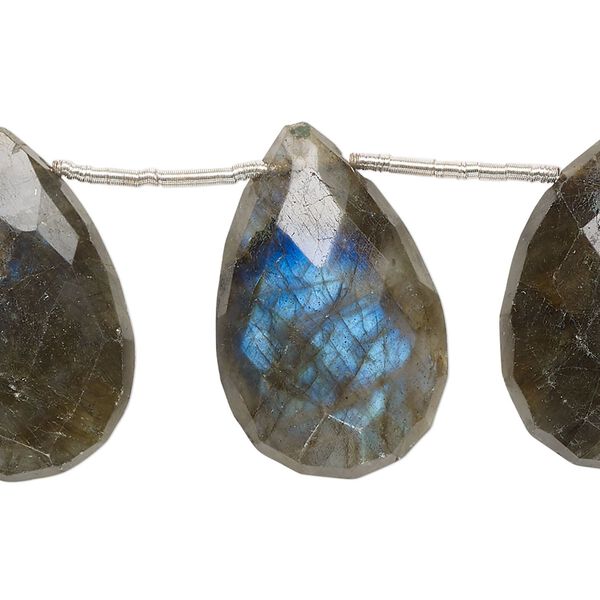 Labradorite 1pkg8, hand-cut top-drilled faceted puffed teardrop bead natural 23x14mm-29x19mm image number 0